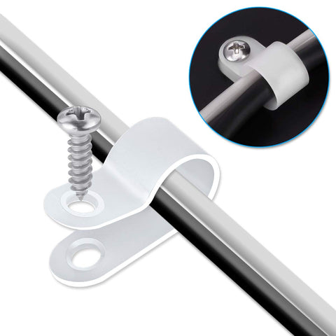 100 Pack 1/4 Inch Rope Light P Style Mounting Clips With Stainless Steel Pan Head Phillips Screws For Outdoor Installations