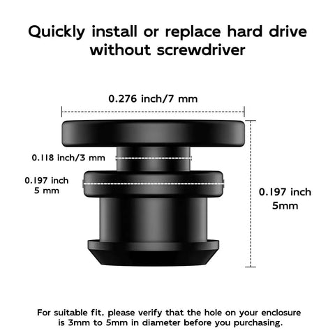 Dimensions of Screw Kit For M.2 SSD Mounting In External Enclosures With Silicone Plug Rubber Fasteners, side view.