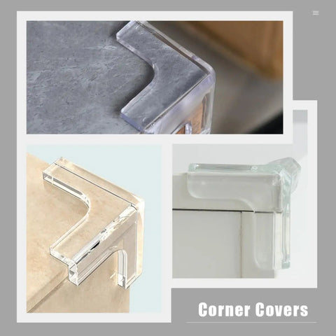 Triangular PVC Corner Protectors Set Of 10 With Corner Brace Design, transparent corner guards on furniture edges.