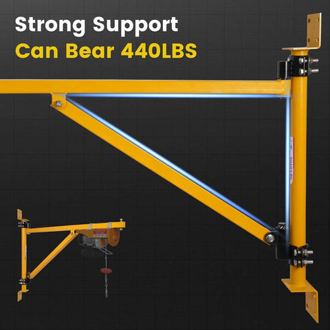 Solid Doppy Wall Mount Jib Crane Heavy Duty Hoist Bracket 180 Degree Swivel Scaffold Lifting Arm Carbon Steel for 440 lbs capacity