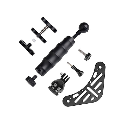 Underwater Camera Tray Kit with Handheld Grip and Stabilizer for GoPro, aluminum parts and mounts for ocean dives and snorkeling.