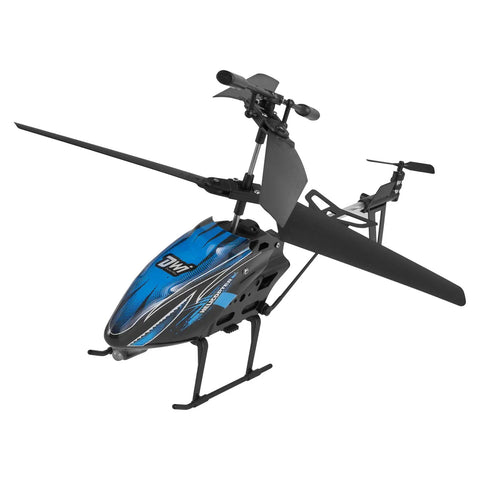 Blue beginner friendly RC helicopter with one key takeoff and landing, 2.4GHz anti-interference remote, LED lights, kid safe design.