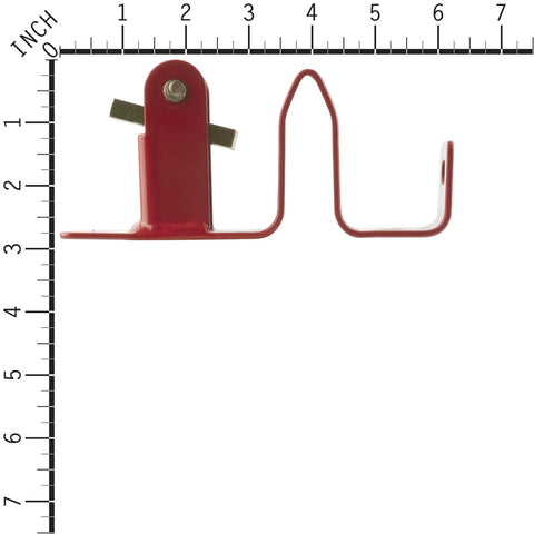 One Way Gate Latch Lockable Red For Ranch Fence Gates Fits 1 5/8 To 2 Inch Round Tube Gates with ruler for scale