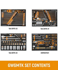 Megamod 1858 Piece Mechanics Tool Set With Premium Modular Foam Trays showing organized sockets, ratchets, and screwdrivers.