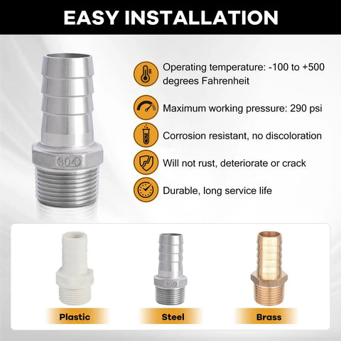 Stainless Steel Hose Barb Fitting 1 Inch Barb To 1 Inch Male NPT For Water Fuel And Air Pack Of 2 with installation details