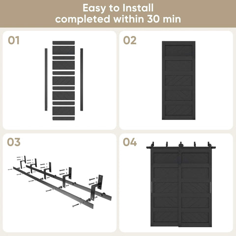 Bypass Sliding Barn Door Wave Pattern 72x84 With 5ft Hardware Kit Included Two Sets Of 36x84 Black Pre Drilled Panels Easy To Install