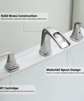 Two Handle Widespread Waterfall Roman Bathtub Faucet With Valve In Brushed Nickel Tub Filler 4.6 GPM Flow, water stream