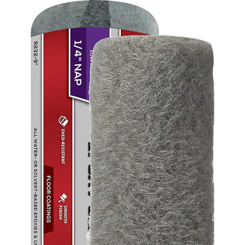 Badass 72 Pack of 18 Inch by Quarter Inch Nap Epoxy Glide Roller Covers with Dark Gray Shed Resistant Fabric view close-up of roller cover sleeve.