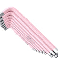 Pink 9-Piece Allen Key Set With Long Ball End Cr-V Wrenches, Color-Coded Hex Keys From 1.5mm To 10mm, angled stack view