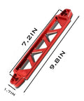 Heavy Duty Aluminum Alloy Car Battery Hold Down Bracket, Red Triangular Mounting Frame, 7.2in x 9.8in size for secure fit.