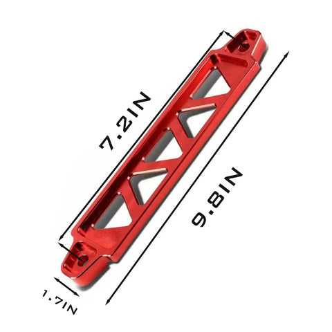 Heavy Duty Aluminum Alloy Car Battery Hold Down Bracket, Red Triangular Mounting Frame, 7.2in x 9.8in size for secure fit.