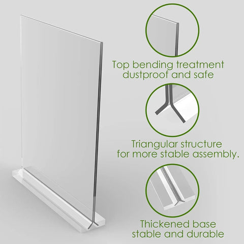8.5x11 Clear Acrylic Sign Holder Display Stand Double Sided Card Holder for Business Office and Retail 2 Pack shown angled