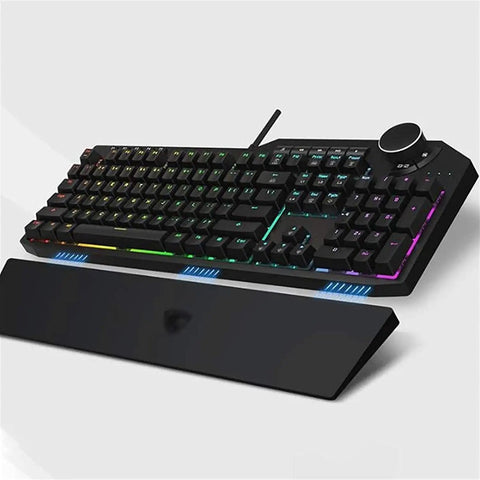 Slick Ergonomic Mechanical Gaming Keyboard Featuring Goated Adjustable Actuation Switches And Dope Oled Smart Display With Rgb Backlighting For Blazing Fast Pc And Mac Combat Sessions with rainbow LED illumination and palm rest.