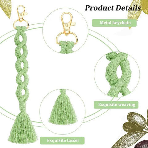 8 Set DIY Macrame Wristlet Keychain Kit For Adults Colorful Macrame Cord Knotting Boho Tassel Keychains with metal clasp