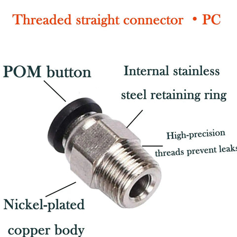 Nickel-plated copper 20Pcs PTFE Tube Connectors For 4mm Bowden Tubing Push To Connect Quick Fittings Tool Free Adapter
