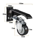 Heavy Duty Retractable Casters For Workbenches 4 Pack Stepdown Polyurethane Wheels With Stainless Steel Brackets side view with dimensions
