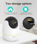Indoor Smart AI Detection Security Camera For Pets Babies And Home Nanny Cam Vibe 1080P FHD Night Vision 2-way Audio showing storage options