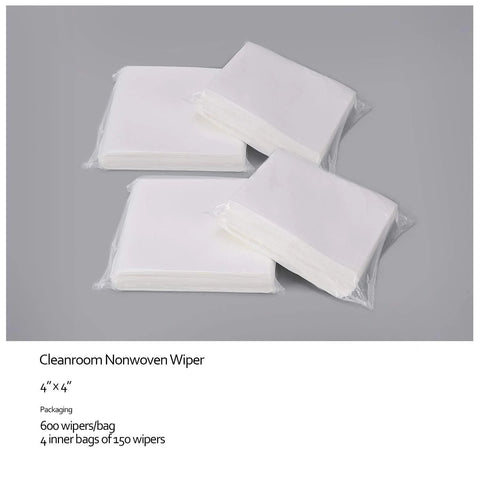 Lint Free Cleanroom Wipes 4x4 Nonwoven Polyester Cellulose Blend 600 Pcs, stacked and packaged for cleanroom use.