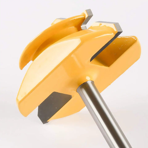 Heavy Duty Pro Grade Carbide Lock Miter Router Bit 45 Degree Cut 3/4 Inch Cutting Height 1/4 Inch Shank Built Tough Close-up