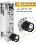 Panel Mount Gas Flowmeter LZM-6T with Adjustable Valve, 2-20 LPM, 4-40 SCFH, in clear acrylic showing adjustable knob detail.