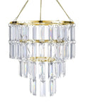 Modern Faux Chandelier Lampshade Featuring A Sleek Gold Frame And Three Tier Faceted Clear Acrylic Beads Ready To Hang For Girls Bedroom Easy Peasy Setup Next Level Bedroom Vibes with clear acrylic drops.