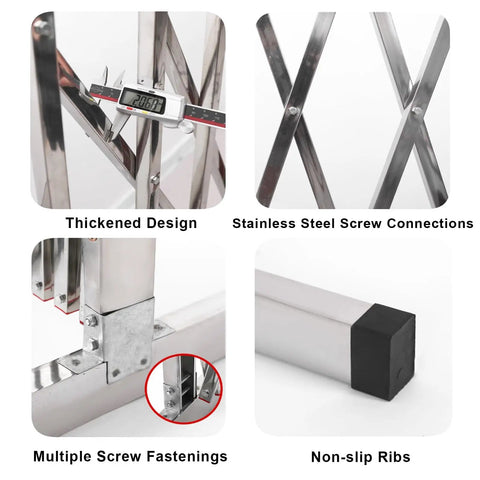 Heavy Duty Mobile Folding Security Gate Smooth Rolling Stainless Steel Access Control Barrier close-up of thickened design and screw connections