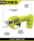 Heavy Hitter 18 Volt Cordless Bypass Pruner With Included Lithium Battery And Fast Wall Charger for branch trimming close-up.