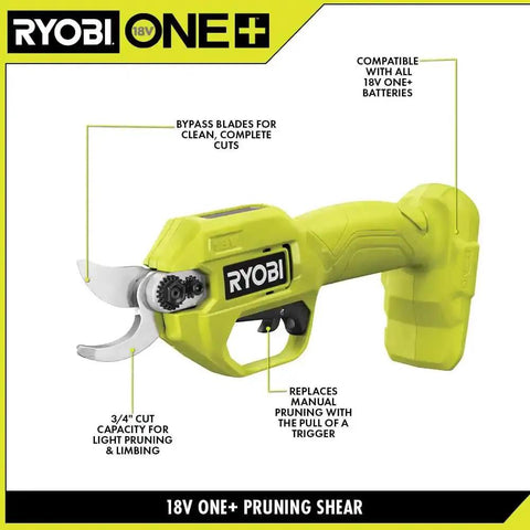 Heavy Hitter 18 Volt Cordless Bypass Pruner With Included Lithium Battery And Fast Wall Charger for branch trimming close-up.