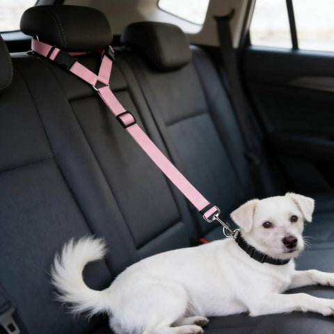 Adjustable Dog Car Seat Belt Locks Down No Sweat Heavy Duty Nylon Restraint Leash For Highway Cruising Keeps Your Best Buddy Secure During Every Road Trip Stylish Pink