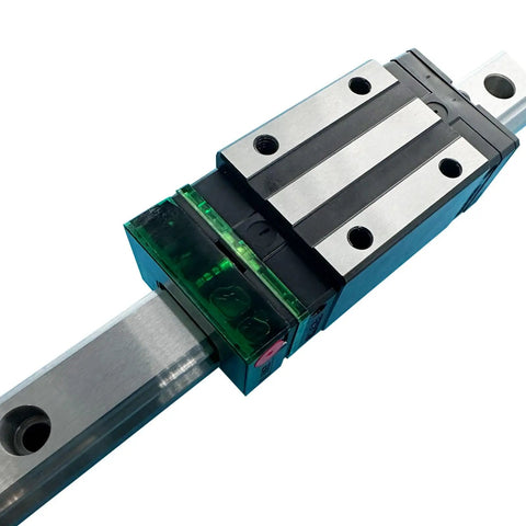 Super Smooth 20Mm Hg20 Square Bearing Slider Blocks With Self Lubricating E2 Oil Boxes, close-up view on a CNC guide rail.