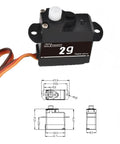 Top Shelf 2G Plastic Gear Micro Digital Servo 4 Pack Kit Featuring Coreless Motor, showing detailed dimensions for RC use.