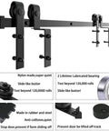 Heavy Duty Sliding Barn Door Hardware Kit With Single Track Bypass For Double Doors, Flat Black 183Cm Track, Carbon Steel
