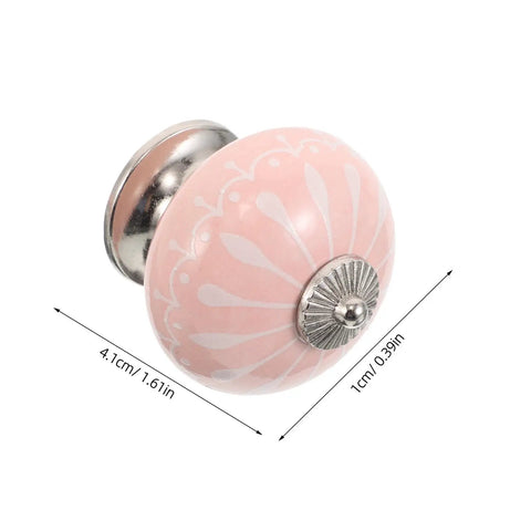 4 Pack Handcrafted Blush Ceramic Drawer Handles For Dresser And Kitchen Cabinets Single Hole Vintage Cabinet Knobs For Wardrobe And Furniture Pulls Rustic Style Easy Grip Pulls For Cabinets, showing a close-up of a pink ceramic knob with silver base.