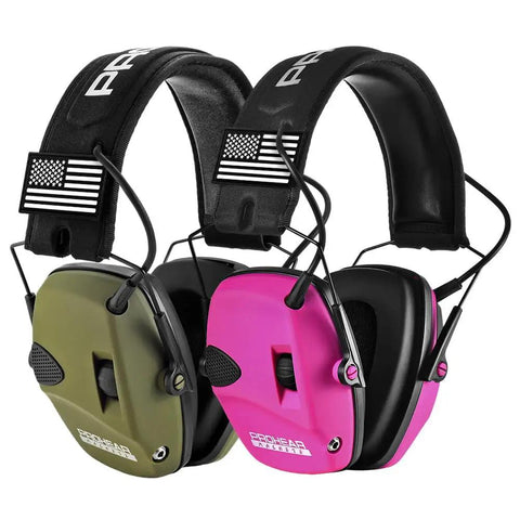 Two Pack Electronic Ear Protection For Shooters With 4x Sound Amplification And Gun Range Noise Reduction Muffs NRR 23dB Hearing Protection For Hunting Green And Pink