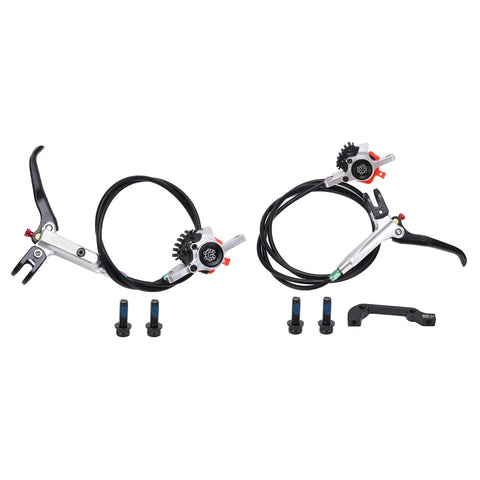 Rock Solid Dual Piston Mechanical Disc Brake Kit For Mountain And Road Bikes with aluminum alloy calipers and cables.