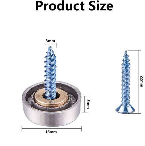 Top Shelf Stainless Steel Screw Cover Caps 16Mm Mirror Nails For Furniture And Home Decor Delivering Sleek Chrome Finish And Bulletproof Durability In 20 Piece Pack size comparison with measurements.