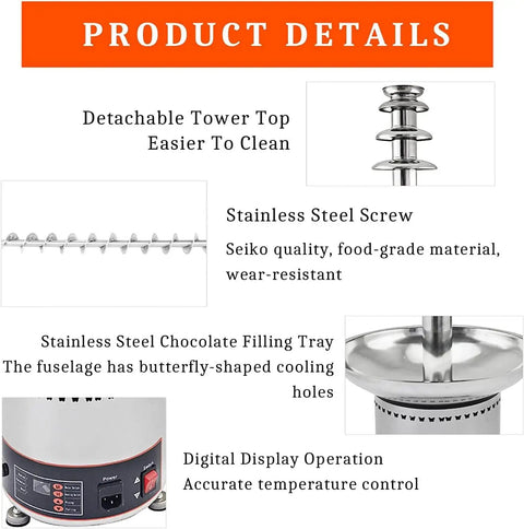 Product details of Multi Tier Electric Chocolate Fountain Machine Built From Premium Stainless Steel for easy cleaning and operation.