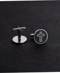 Black Titanium Steel Cross Pattern Cufflinks For Men, Dress Shirt Fasteners For Weddings And Business Formal Events, Durable Polished Cufflinks