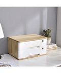 Solid Wood 4-Tier Desk Storage Box With Lockable Drawers on a desk with a lamp and potted cactus for stylish organization.