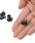 4 Pcs Nylon Flanged Sleeve Bearings 6.2mm Bore x 8.35mm OD x 12mm Length Black Nylon Bushings for Shafts, Oil Resistant, High Temperature, Great for DIY Projects and Small Machinery. Hand holding black nylon flanged sleeve bearings