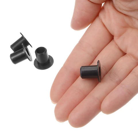 4 Pcs Nylon Flanged Sleeve Bearings 6.2mm Bore x 8.35mm OD x 12mm Length Black Nylon Bushings for Shafts, Oil Resistant, High Temperature, Great for DIY Projects and Small Machinery. Hand holding black nylon flanged sleeve bearings