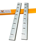 12-1/2 Inch Planer Blades Replacement Set Of 2 High Speed Steel Blades in case, showing blade design and case color