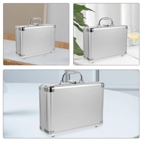 Tough As Nails Aluminum Storage Case With Secure Snap Latch And Plush Foam Padding For Guarding Cameras Cosmetic Kits And Power Tools On Weekend Getaways While Rolling Out, showcased from different angles.