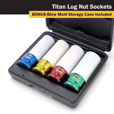4-Piece 1/2-Inch Drive Non Marring Impact Deep Lug Nut Socket Set with 6-Point 17mm, 19mm, 21mm and 22mm Deep Sockets in case