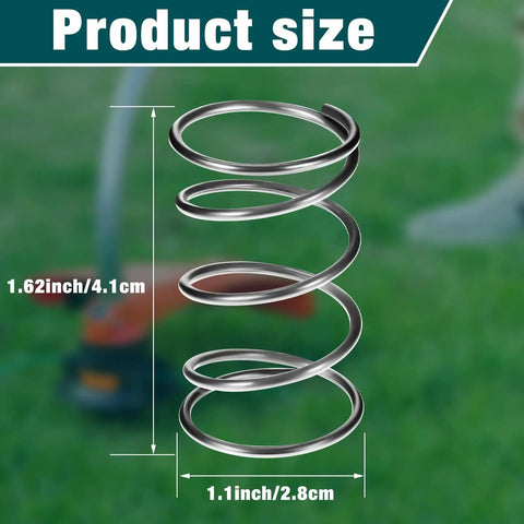 Six Pack Trimmer Replacement Springs For 29550 Model Weed Eater Outdoor Lawn Tools Durable Steel Spare Parts Compatible With 678749001 Ideal For Quick Repairs And Extra Replacement Keeps Your Trimmer Running Smooth close-up of a steel spring showing size dimensions.