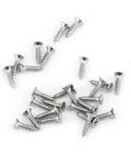 Premium 304 Stainless Steel M3 Self Tapping Screws 200 Piece Pan Head scattered on a white background for easy access.