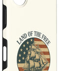 Patriotic iPhone 16 Case With Retro Sailboat Flag Design Red White And Blue Usa Theme For July 4th Independence Day Since 1776 Usa Freedom Pride Durable Protective Cover With Slim Profile And Easy Access featuring vintage ship and US flag.