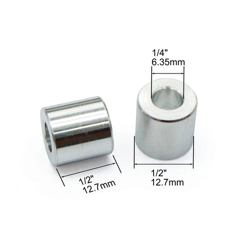 Aluminum spacer standoff, 1/2 in OD x 1/4 in ID x 1/2 in L; unthreaded; pair; fits 1/4 in screws; Amazon