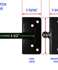 Black Vinyl Fence Gate Hardware Kit With Self Closing Parts And Heavy Duty Hinges Paired With A Lockable Latch, latch bar dimensions shown.