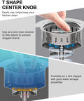304 Stainless Steel Kitchen Sink Drain Strainer Assembly Kit with T shape center knob and water storage properties